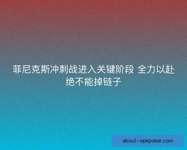 菲尼克斯冲刺战进入关键阶段 全力以赴绝不能掉链子